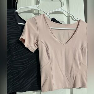 Lululemon Align T-Shirt Top Cropped Short Sleeve Bundle Black Zebra & Light Pink